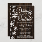 ベビーそれは冷たい外側の素朴な木製のベビーシャワーです 招待状 (正面/裏面)