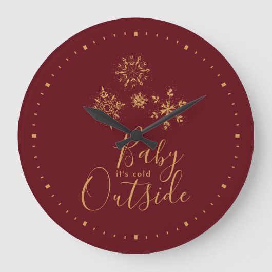ベビーそれは冷たい外側の金雪片です ラージ壁時計 (正面)