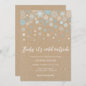 ベビーそれは冷たい外側、雪片のベビーシャワーです 招待状 (正面/裏面)