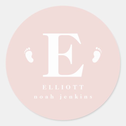 ベビーつま先イニシャル出産告知シール ラウンドシール (正面)