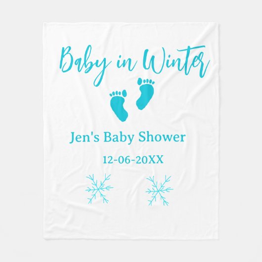 ベビーで冬の赤ちゃんシャワーブルーベビー足スノーフレーク フリースブランケット (正面)