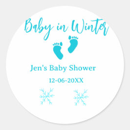 ベビーで冬の赤ちゃんシャワーブルーベビー足スノーフレーク ラウンドシール