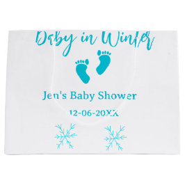 ベビーで冬の赤ちゃんシャワーブルーベビー足スノーフレーク ラージペーパーバッグ