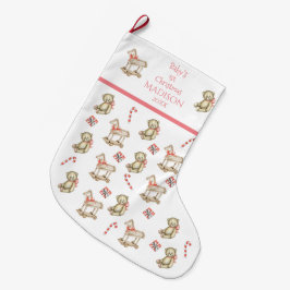 ベビーで初めてのピンクのクリスマス用水彩画 ラージクリスマスストッキング