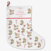 ベビーで初めてクリスマスの水彩名をピンクに ラージクリスマスストッキング (正面)