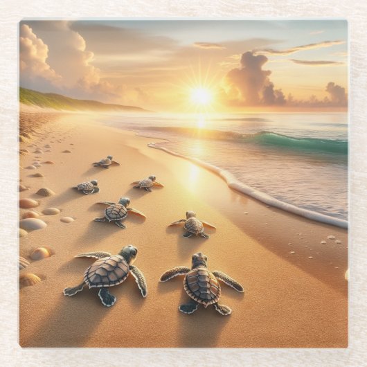 ベビーで海に向かうビーチ ガラスコースター (正面)