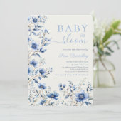 ベビーで開花ほこりっぽい青いワイルドフラワーベビーシャワー 招待状 (スタンド正面)