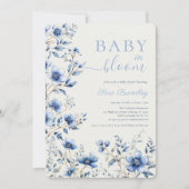 ベビーで開花ほこりっぽい青いワイルドフラワーベビーシャワー 招待状 (正面)