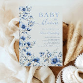 ベビーで開花ほこりっぽい青いワイルドフラワーベビーシャワー 招待状