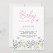 ベビーで開花ワイルドフラワー蝶ベイビーシャワー 招待状 (正面)