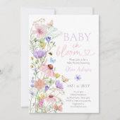 ベビーで開花ワイルドフラワー蝶ベイビーシャワー 招待状 (正面)