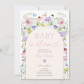 ベビーで開花ワイルドフラワー蝶ベイビーシャワー 招待状 (正面)