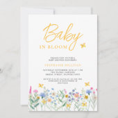 ベビーで開花ワイルドフラワー蝶ベイビーシャワー 招待状 (正面)