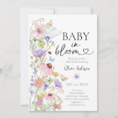 ベビーで開花ワイルドフラワー蝶ベイビーシャワー 招待状 (正面)