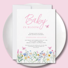 ベビーで開花ワイルドフラワー蝶ベイビーシャワー 招待状