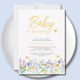 ベビーで開花ワイルドフラワー蝶ベイビーシャワー 招待状