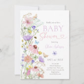ベビーで開花ワイルドフラワー蝶ベイビーシャワー 招待状 (正面)