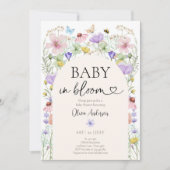 ベビーで開花ワイルドフラワー蝶ベイビーシャワー 招待状 (正面)