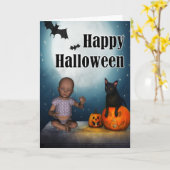 ベビーとこうもりハロウィーン カード (黄色い花)