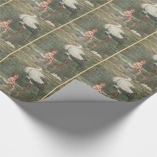 ベビーとコウノトリヴィンテージレトロ幼少期おとぎ話 ラッピングペーパー (角)