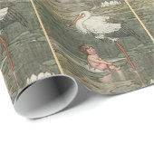 ベビーとコウノトリヴィンテージレトロ幼少期おとぎ話 ラッピングペーパー (ロールコーナー)