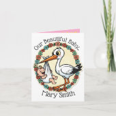 ベビーとストークデザインヴィンテージスタイル 案内状 (正面)