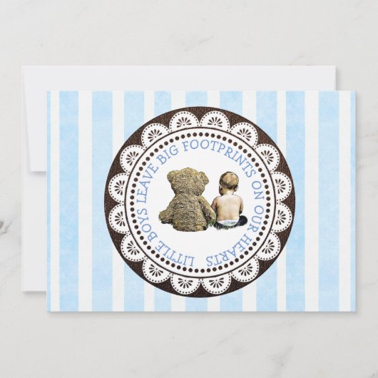 ベビーとテディベアボーイズ赤ちゃんシャワー招待状 招待状 (正面)