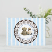 ベビーとテディベアボーイズ赤ちゃんシャワー招待状 招待状 (スタンド正面)