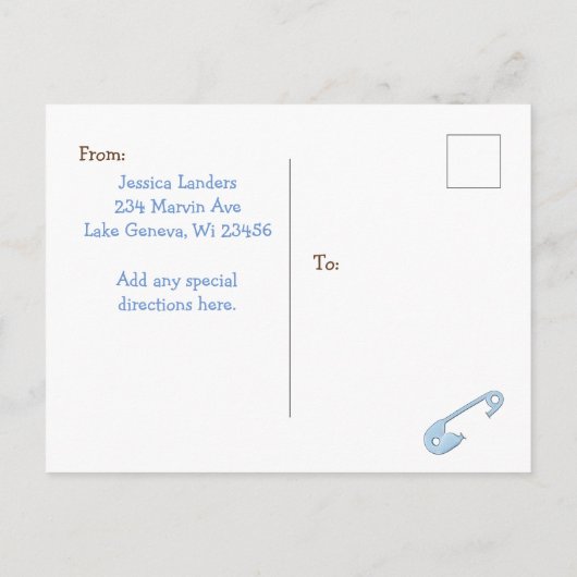 ベビーとテディベア赤ちゃんシャワーはがき招待状 インビテーションポストカード (裏面)