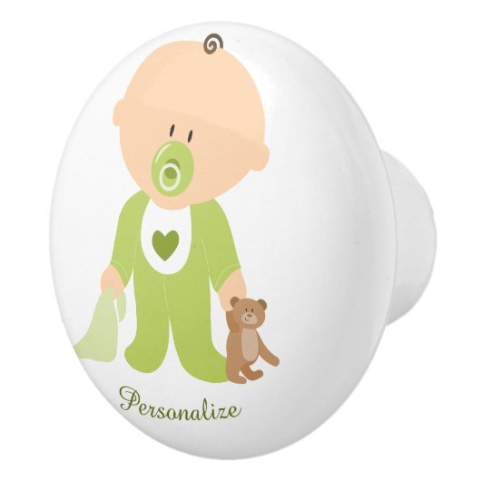 ベビーとテディベア&ブランケットパーソナライズドレスサー セラミックノブ (右)