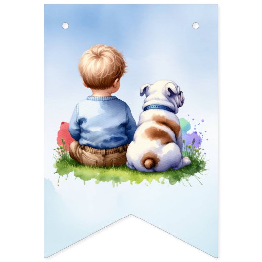ベビーとブルドッグパピー男の子の赤ちゃんシャワー バンティングフラッグ (第3の旗)