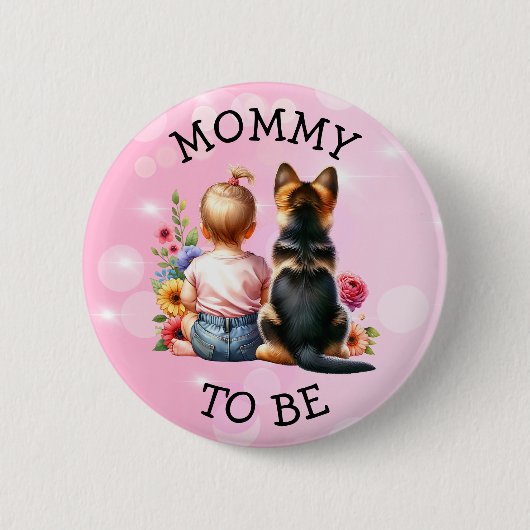 ベビーと子犬のママは赤ちゃんシャワー 缶バッジ (正面)