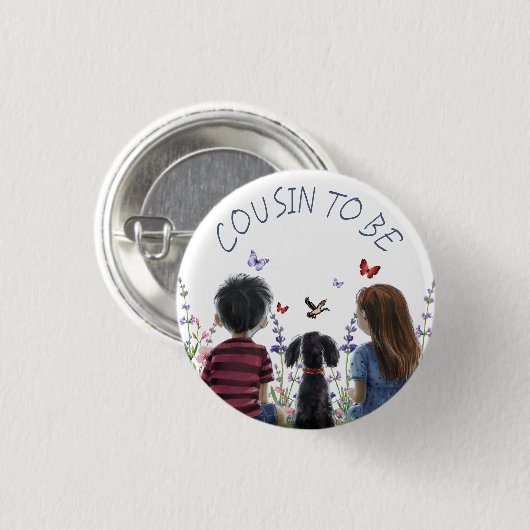 ベビーと子犬の赤ちゃんシャワーのいとこになる 缶バッジ (正面&裏面)