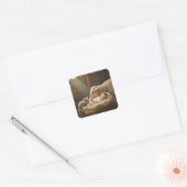 ベビーと子猫が納屋で眠る スクエアシール (封筒)