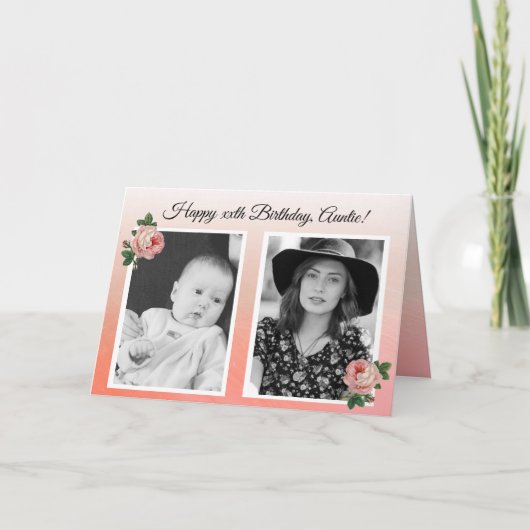 ベビーと現在の写真コーラル誕生日カード カード (正面)