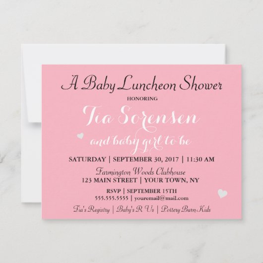 ベビーとCOピンクのベビーが赤ちゃんのシャワーパーティーを明らかにする 招待状 (裏面)