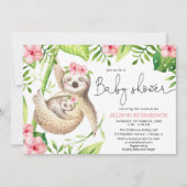 ベビーとmommy slothピンクの緑の女の子の赤ちゃんシャワー 招待状 (正面)