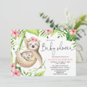 ベビーとmommy slothピンクの緑の女の子の赤ちゃんシャワー 招待状 (スタンド正面)