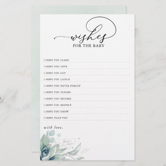ベビーに恵まれた緑の赤ちゃんシャワーの願い (正面/裏面)
