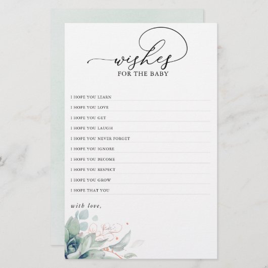 ベビーに恵まれた緑の赤ちゃんシャワーの願い (正面/裏面)