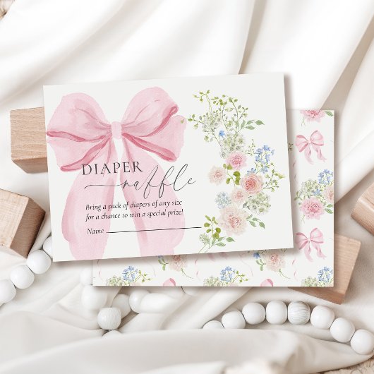 ベビーに開花おむつラッフルピンクボウ赤ちゃんシャワー エンクロージャーカード