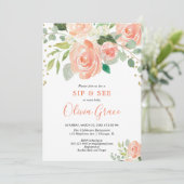 ベビーのお披露目にぴったりな花と緑の水彩イラスト 招待状 (スタンド正面)