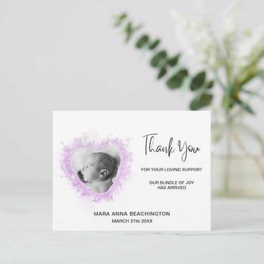 *~*ベビーのお知らせ+ありがとうございますハートはがき ポストカード (スタンド正面)