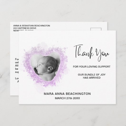 *~*ベビーのお知らせ+ありがとうございますハートはがき ポストカード (正面/裏面)