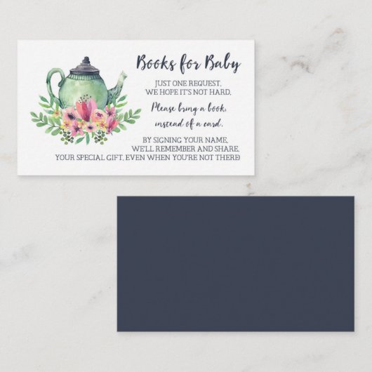 ベビーのお茶会のためのベビーシャワーの本 エンクロージャーカード (正面/裏面)
