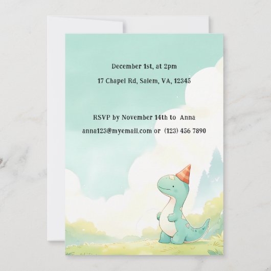 ベビーのかわいい漫画ベビー恐竜の誕生日パーティー 招待状 (裏面)
