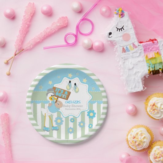 ベビーのこうのとりの男の赤ちゃんのシャワー ペーパープレート (パーティー)