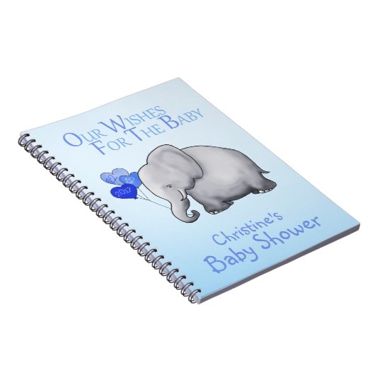 ベビーのためのかわいく青い象の男の子のベビーシャワーの願い ノートブック (右側)