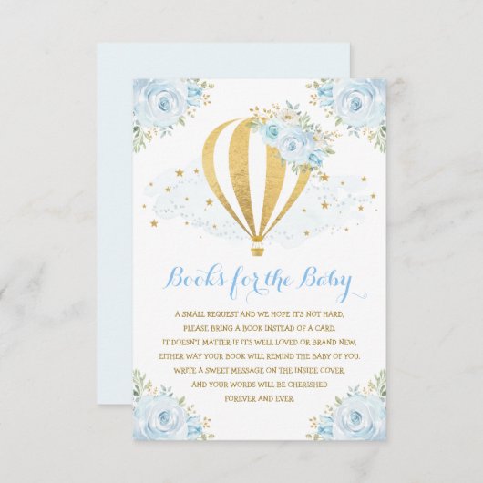 ベビーのためのパステル調の青い花の熱気の気球の本 エンクロージャーカード (正面/裏面)
