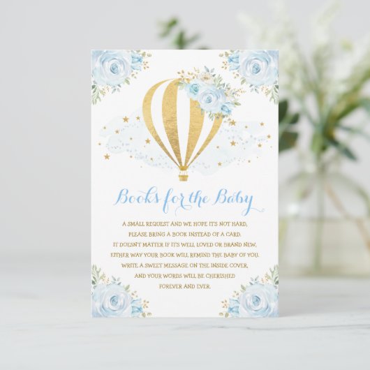 ベビーのためのパステル調の青い花の熱気の気球の本 エンクロージャーカード (スタンド正面)